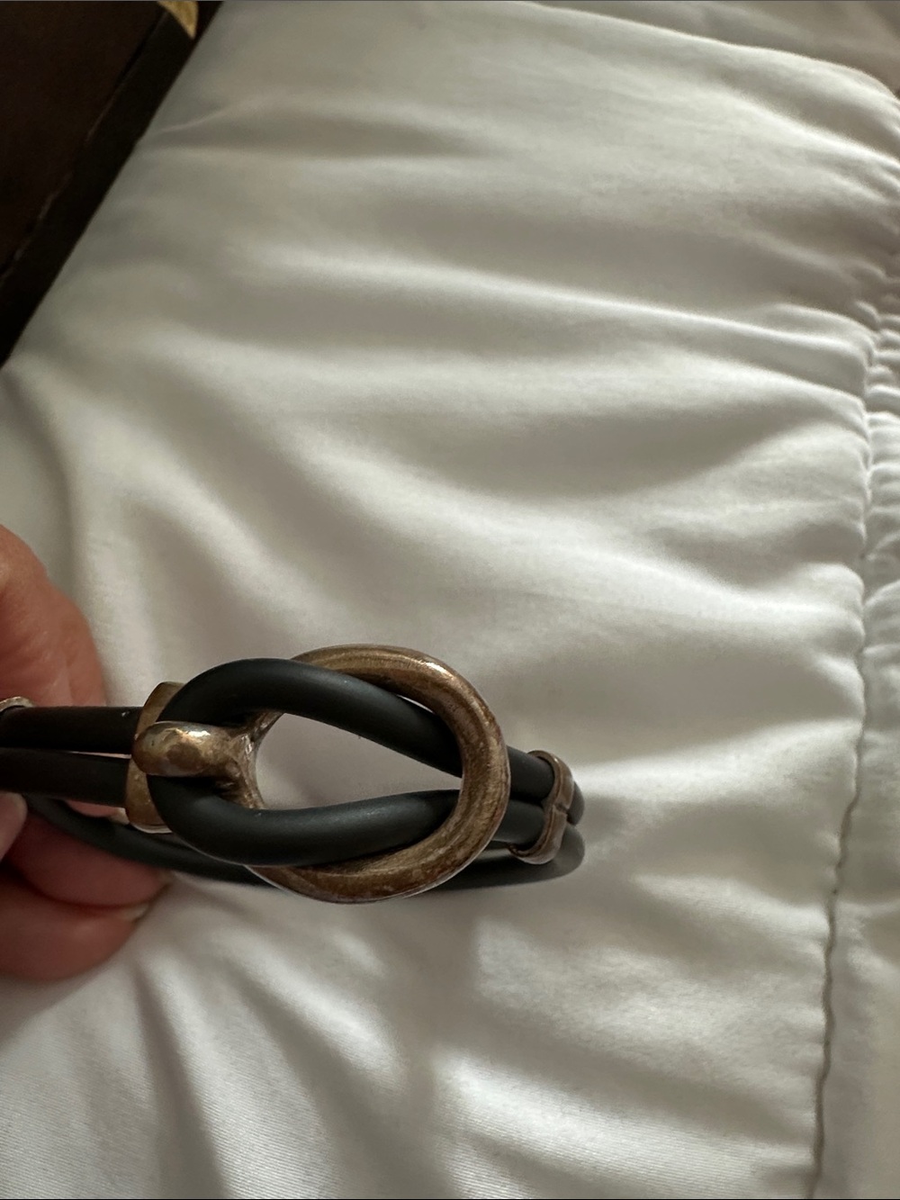 Black Rubber Bracelet with Gold-Tone Hook Accent